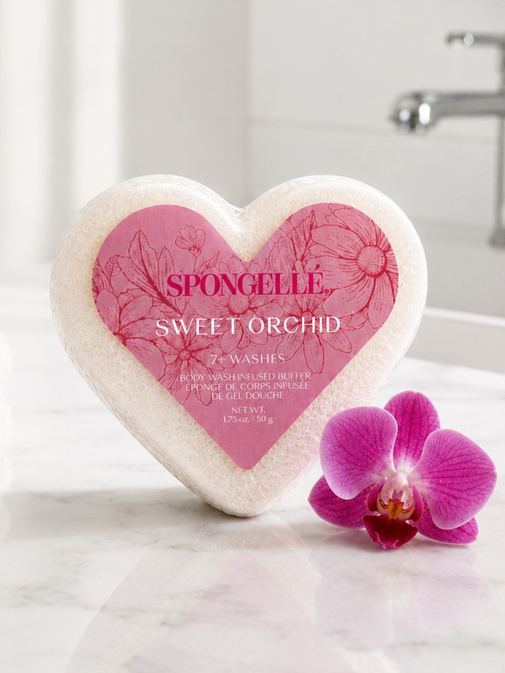 SPONGELLE Sweet Orchid Body Wash Buffer Heart Bath Sponge NWT Gift 7+ Washes